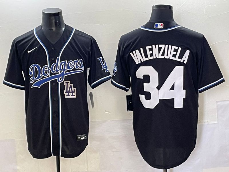 Men 2025 Los Angeles Dodgers 34 Valenzuela Black Three generations Fashion Nike MLB Jersey style 70411
